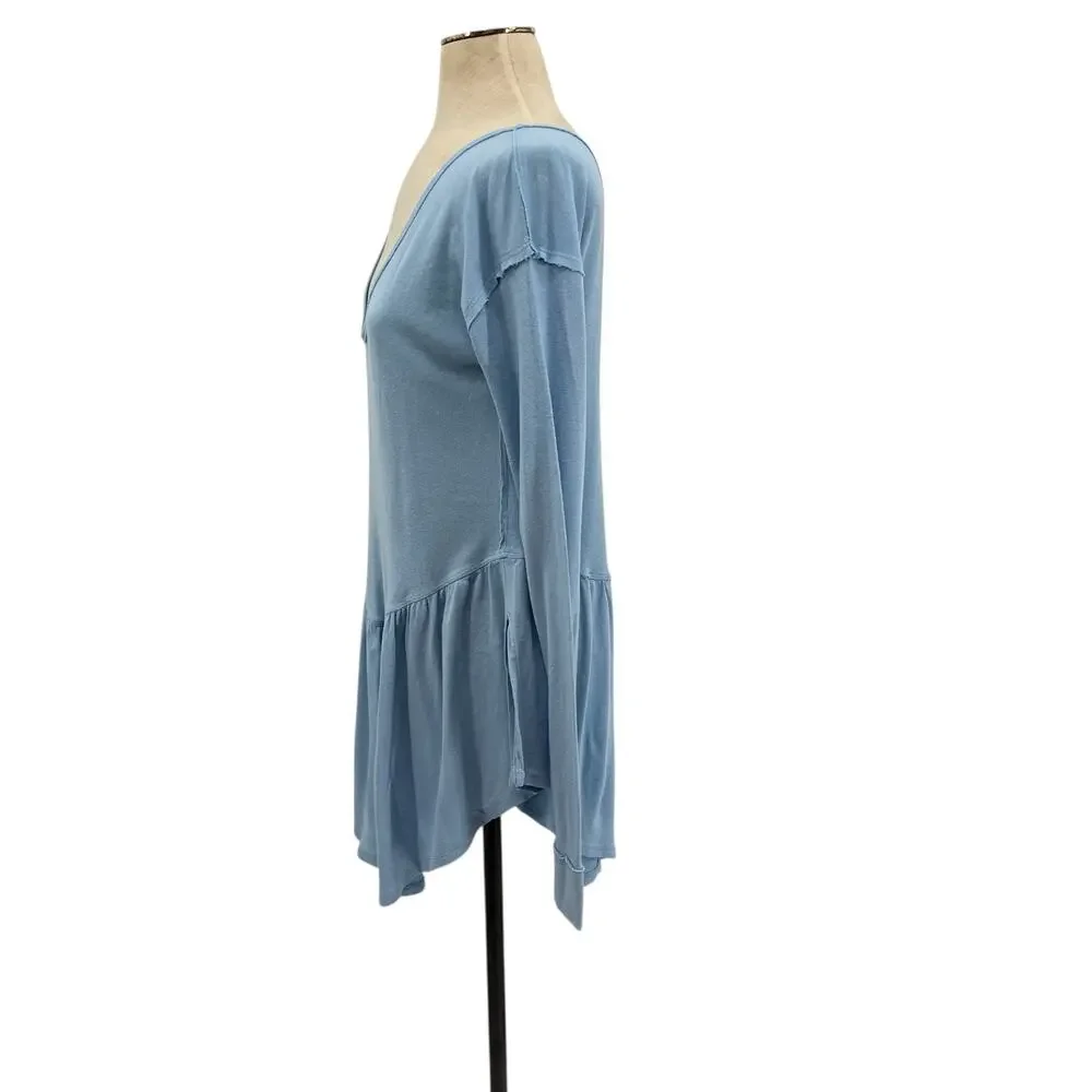 Free People We The Free Rose Petal Tee Shirt Long Sleeve‎ Blue Size Large